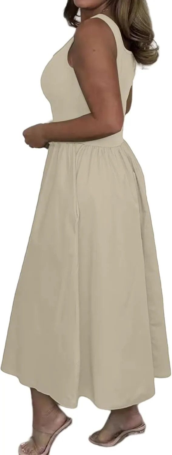 Womens Summer Dresses Casual Maxi Dress Flowy Business Tank Dress Long Sleeveless Beach Vacation Midi Sundress
