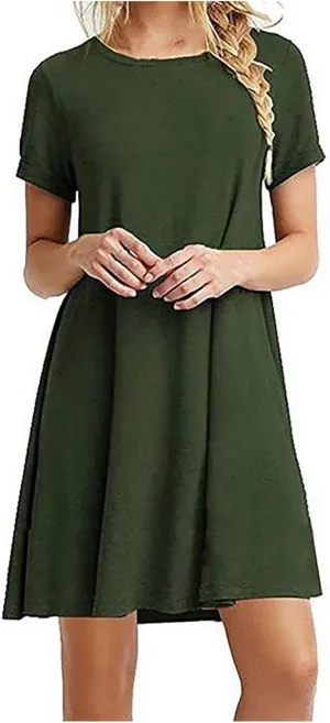 Womens Summer Dresses Solid Short Sleeve Loose Coverup Mini Shirt Dresses Pretty Garden Skirt for Women 2025 Clothes