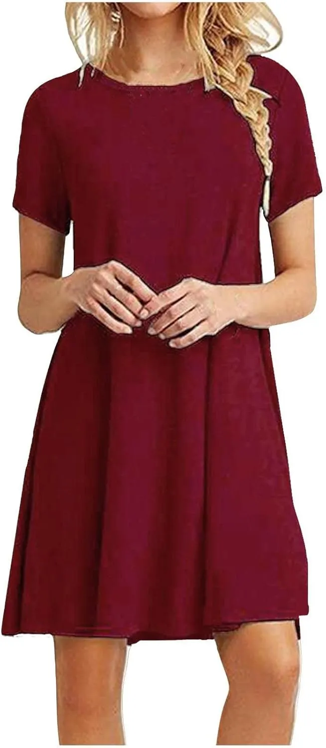 Womens Summer Dresses Solid Short Sleeve Loose Coverup Mini Shirt Dresses Pretty Garden Skirt for Women 2025 Clothes