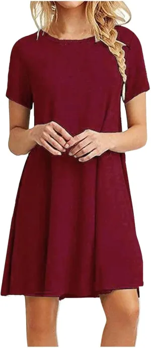 Womens Summer Dresses Solid Short Sleeve Loose Coverup Mini Shirt Dresses Pretty Garden Skirt for Women 2025 Clothes