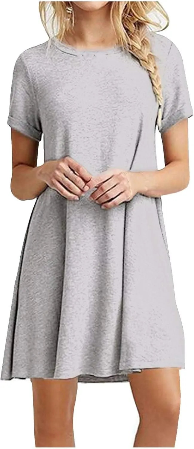 Womens Summer Dresses Solid Short Sleeve Loose Coverup Mini Shirt Dresses Pretty Garden Skirt for Women 2025 Clothes