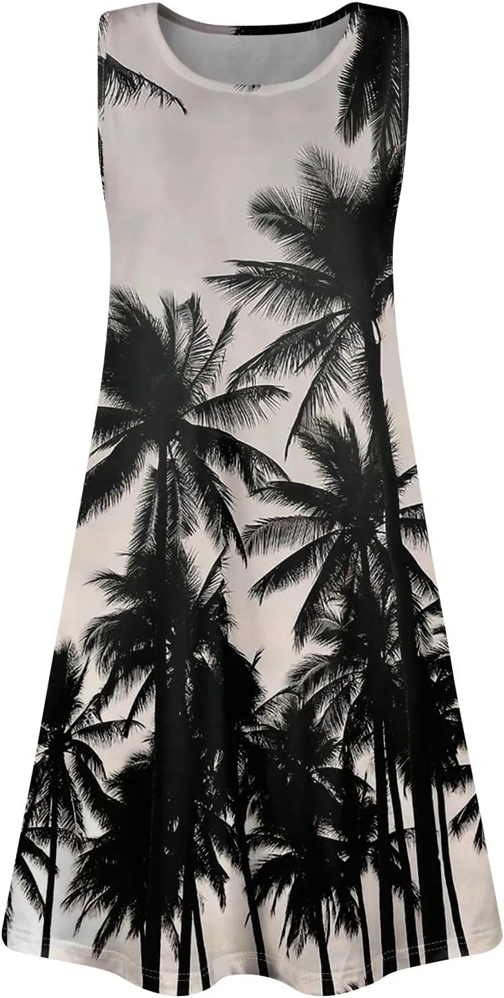 Womens Summer Dresses Sun Dress Short Vacation Dress Sleeveless Tank Dresses Beach Cover Up Vest with Pocket
