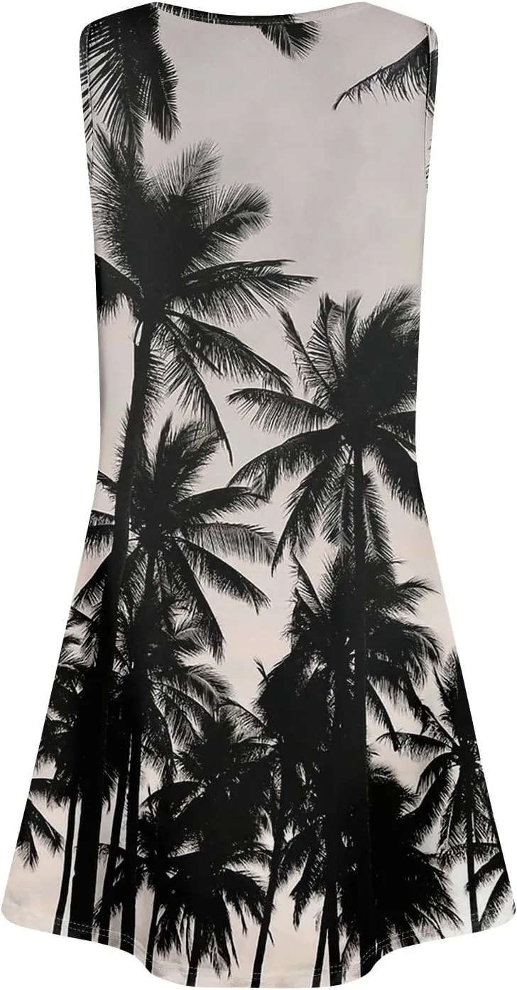 Womens Summer Dresses Sun Dress Short Vacation Dress Sleeveless Tank Dresses Beach Cover Up Vest with Pocket