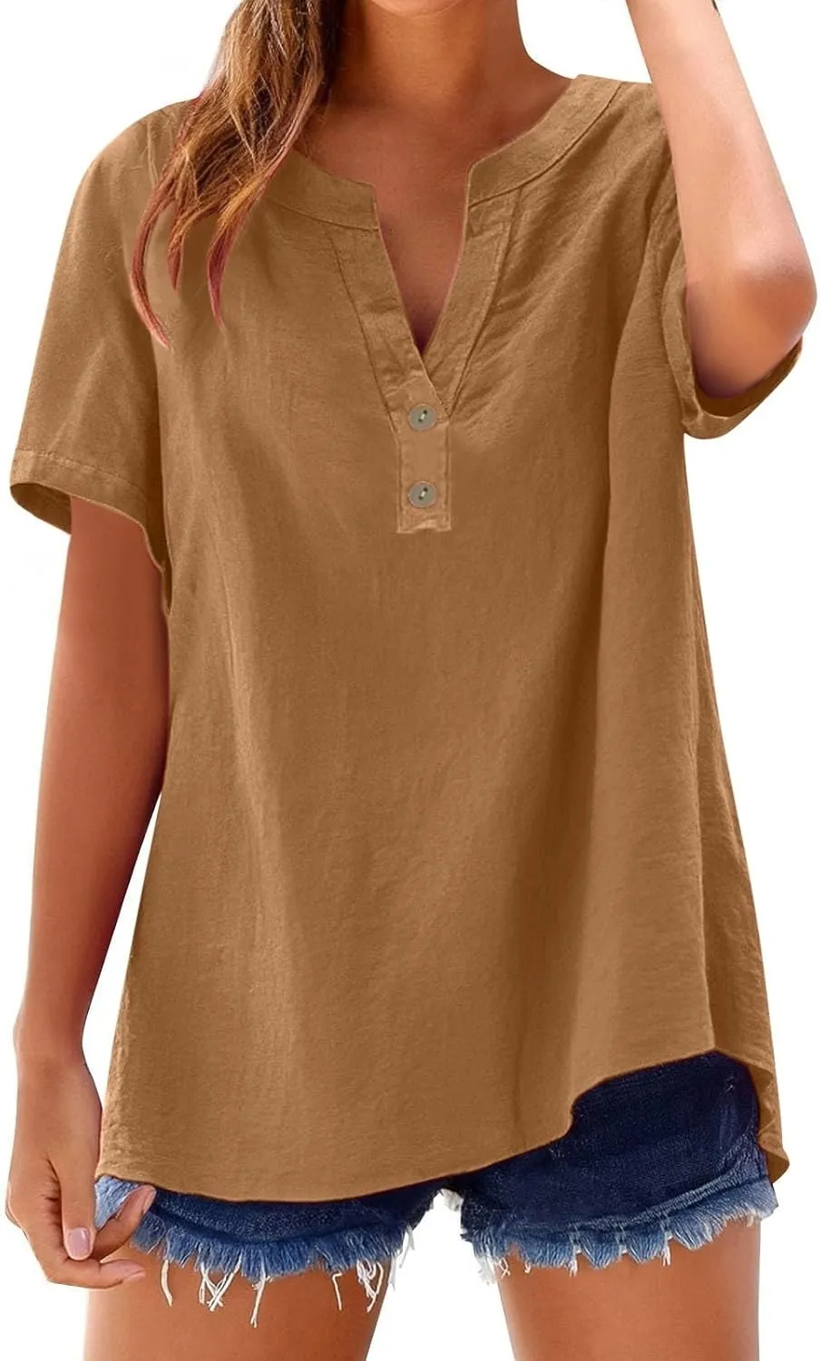 Women's Summer Linen Blouse - Non-See Through Button-Up Tank, Wrinkle Resistant