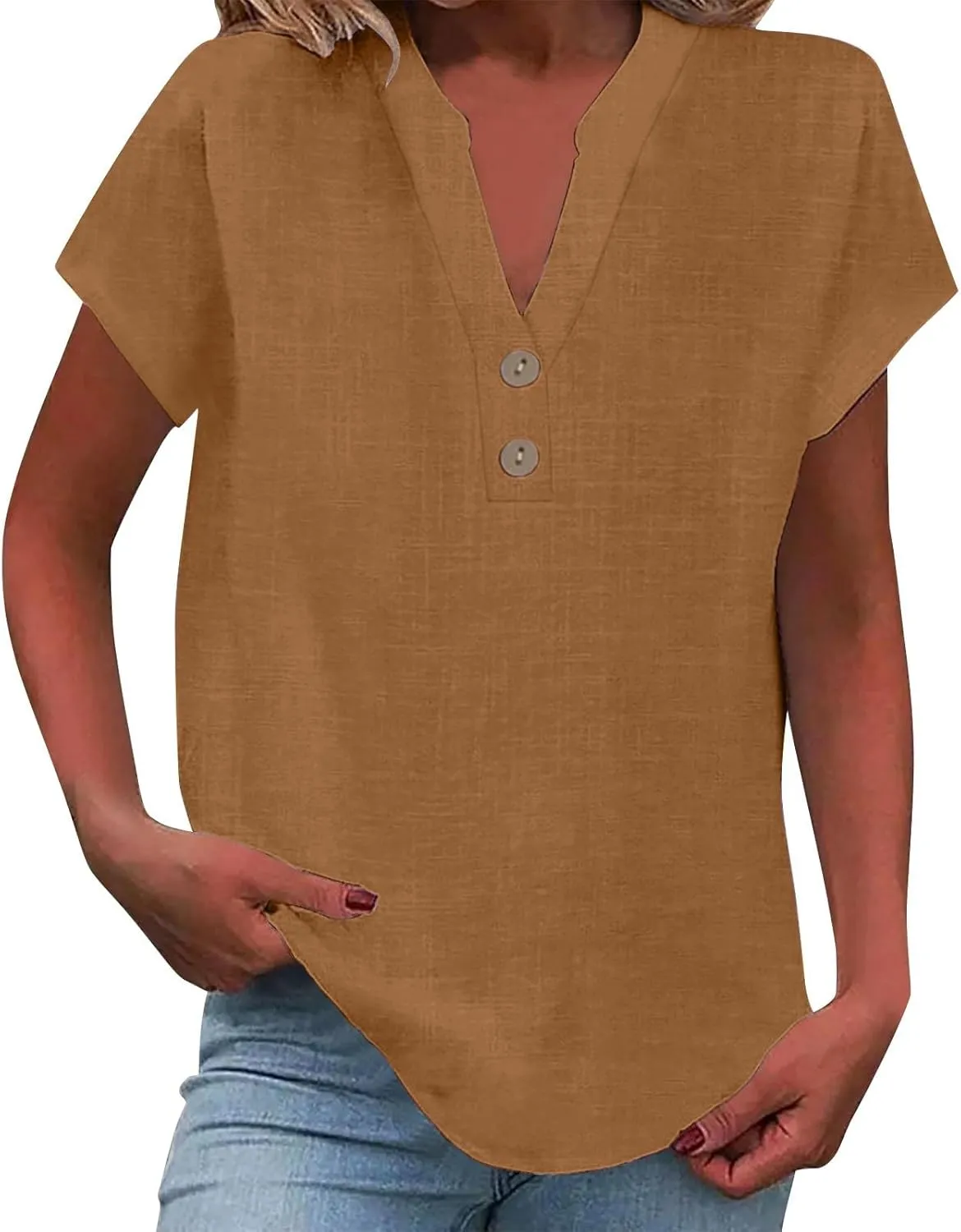 Women's Summer Linen Blouse - Non-See Through Button-Up Tank, Wrinkle Resistant