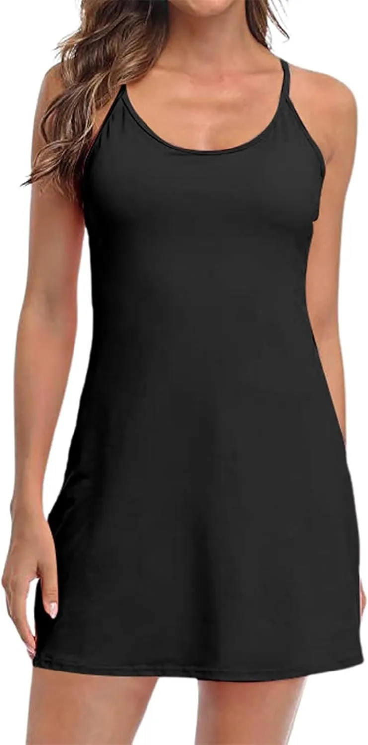 Womens Summer Tennis Dress Loose Square Neck Sleeveless Dress Fashion Casual Fit Flowy Skirt Travel Vacation Outfits