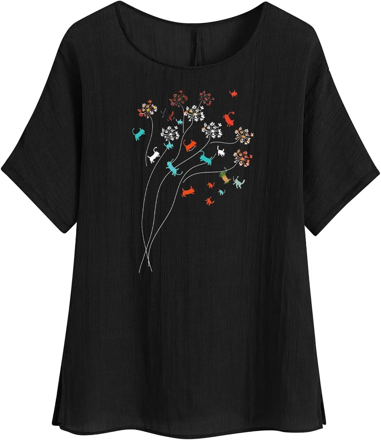 Womens Summer Tops Cotton Linen T-Shirts Trendy Dressy Butterfly Graphic Tees Short Sleeve Blouse Holiday Comfy Shirts