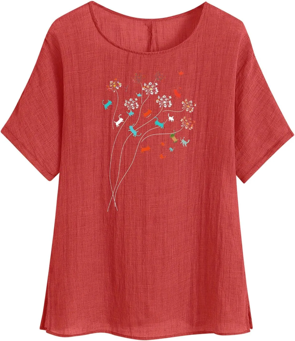 Womens Summer Tops Cotton Linen T-Shirts Trendy Dressy Butterfly Graphic Tees Short Sleeve Blouse Holiday Comfy Shirts