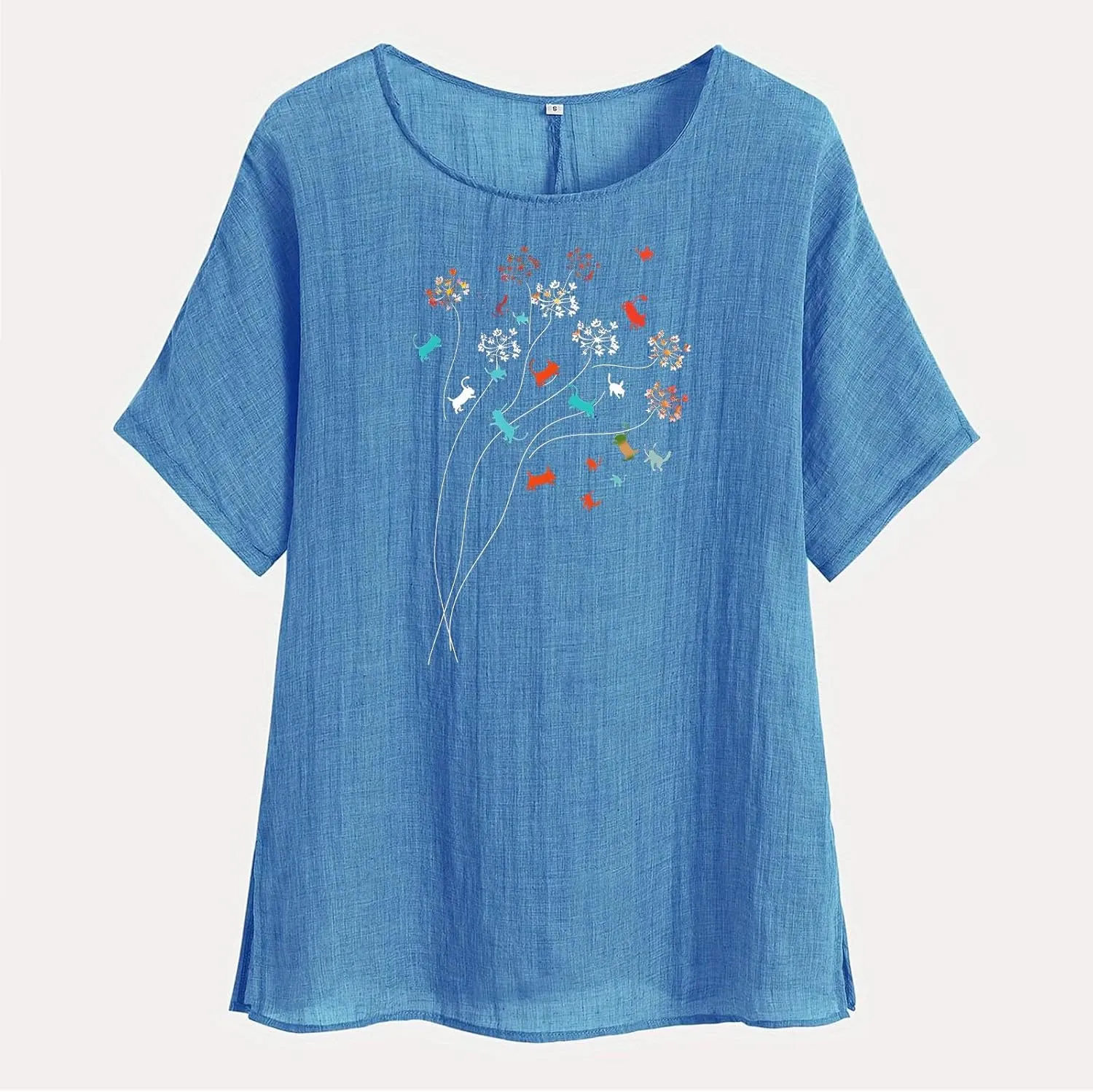 Womens Summer Tops Cotton Linen T-Shirts Trendy Dressy Butterfly Graphic Tees Short Sleeve Blouse Holiday Comfy Shirts