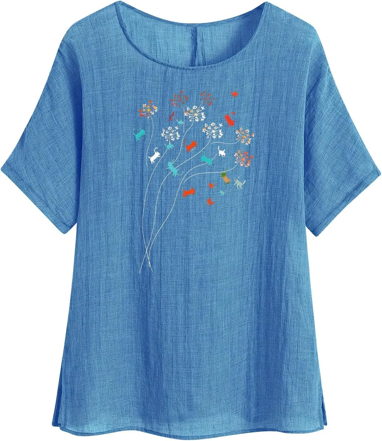 Womens Summer Tops Cotton Linen T-Shirts Trendy Dressy Butterfly Graphic Tees Short Sleeve Blouse Holiday Comfy Shirts