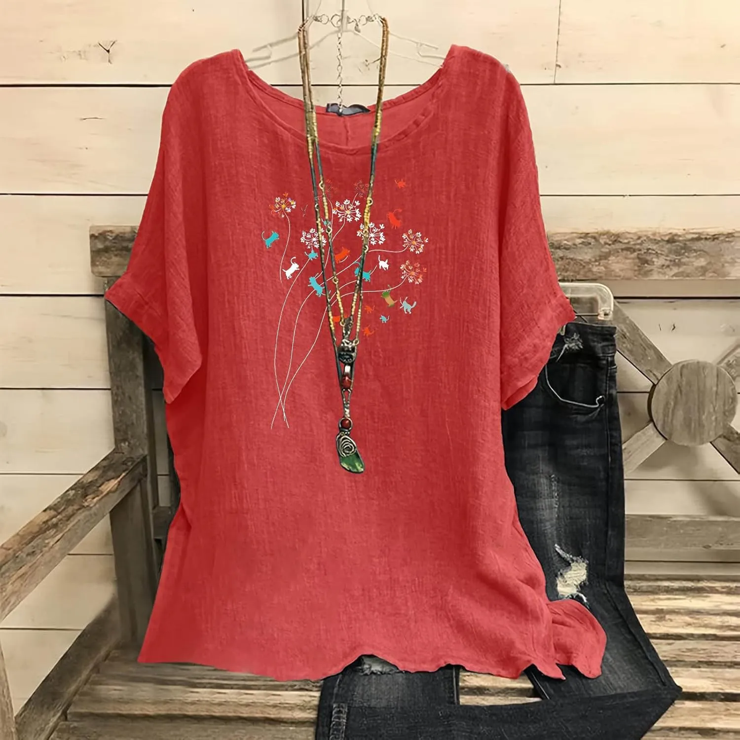 Womens Summer Tops Cotton Linen T-Shirts Trendy Dressy Butterfly Graphic Tees Short Sleeve Blouse Holiday Comfy Shirts