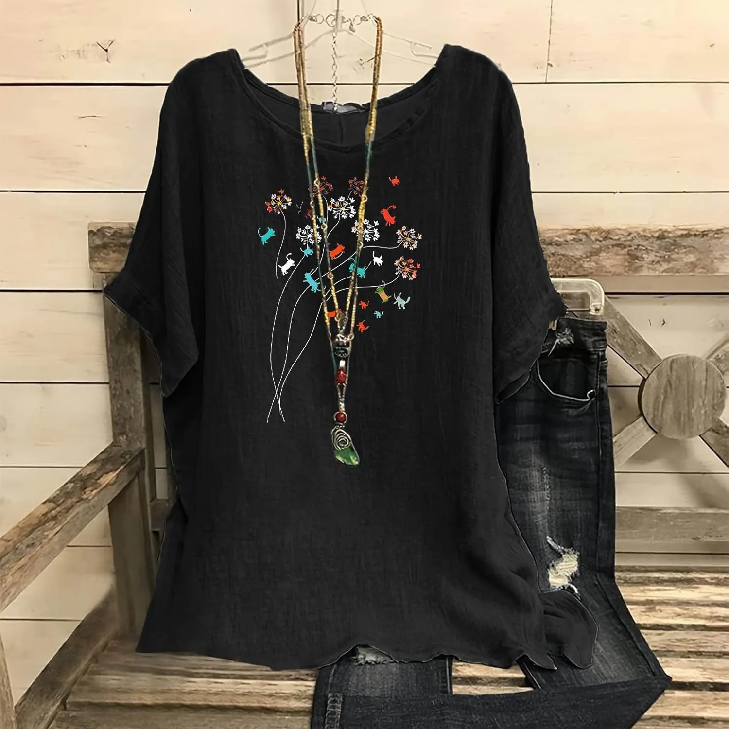 Womens Summer Tops Cotton Linen T-Shirts Trendy Dressy Butterfly Graphic Tees Short Sleeve Blouse Holiday Comfy Shirts