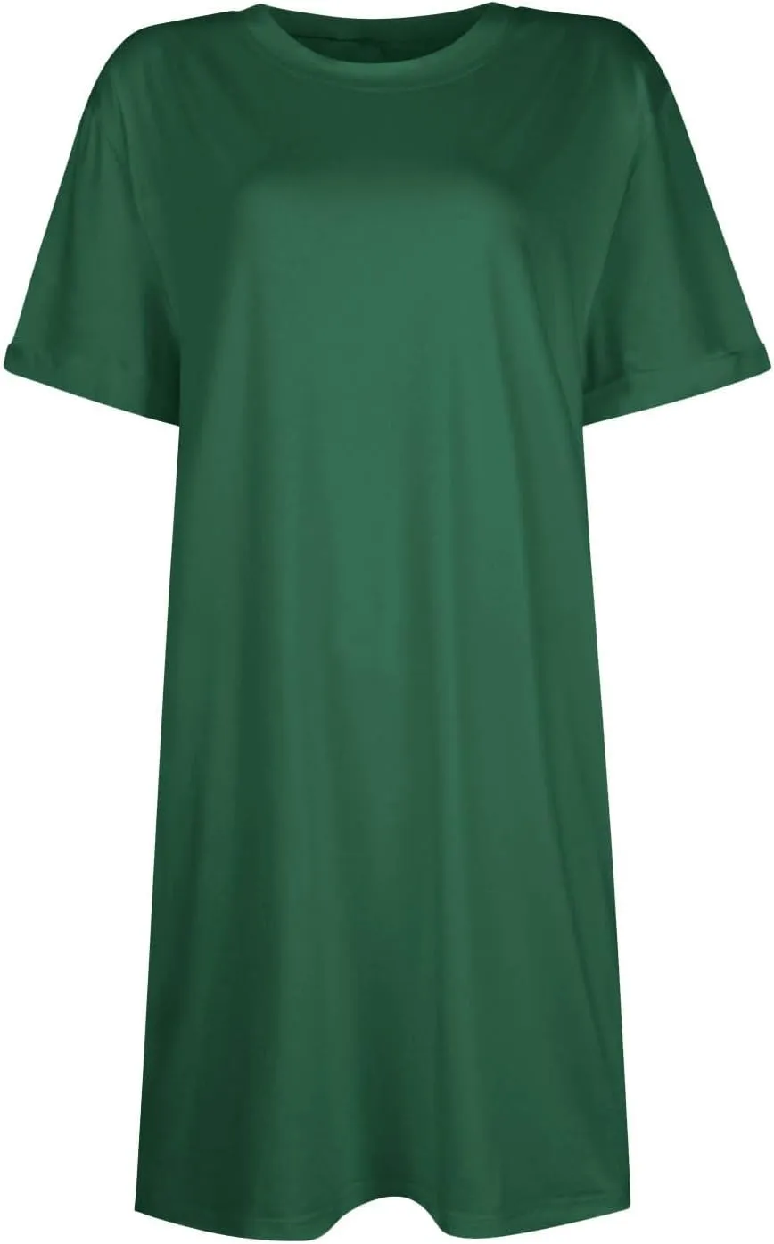 Women's Sun Dresses 2025 Vacation Summer Casual Loose Trendy Short Sleeve Round Neck Solid Color Dress, S-2XL
