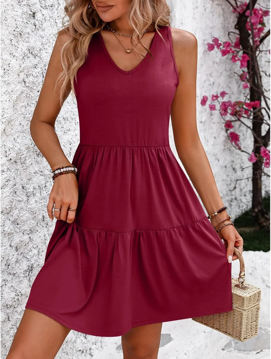 Womens Sundresses Tank Dress Summer Boho Dress Mini Dresses Party Sleeveless Solid Plain Vacation Ruched Aline Dresses