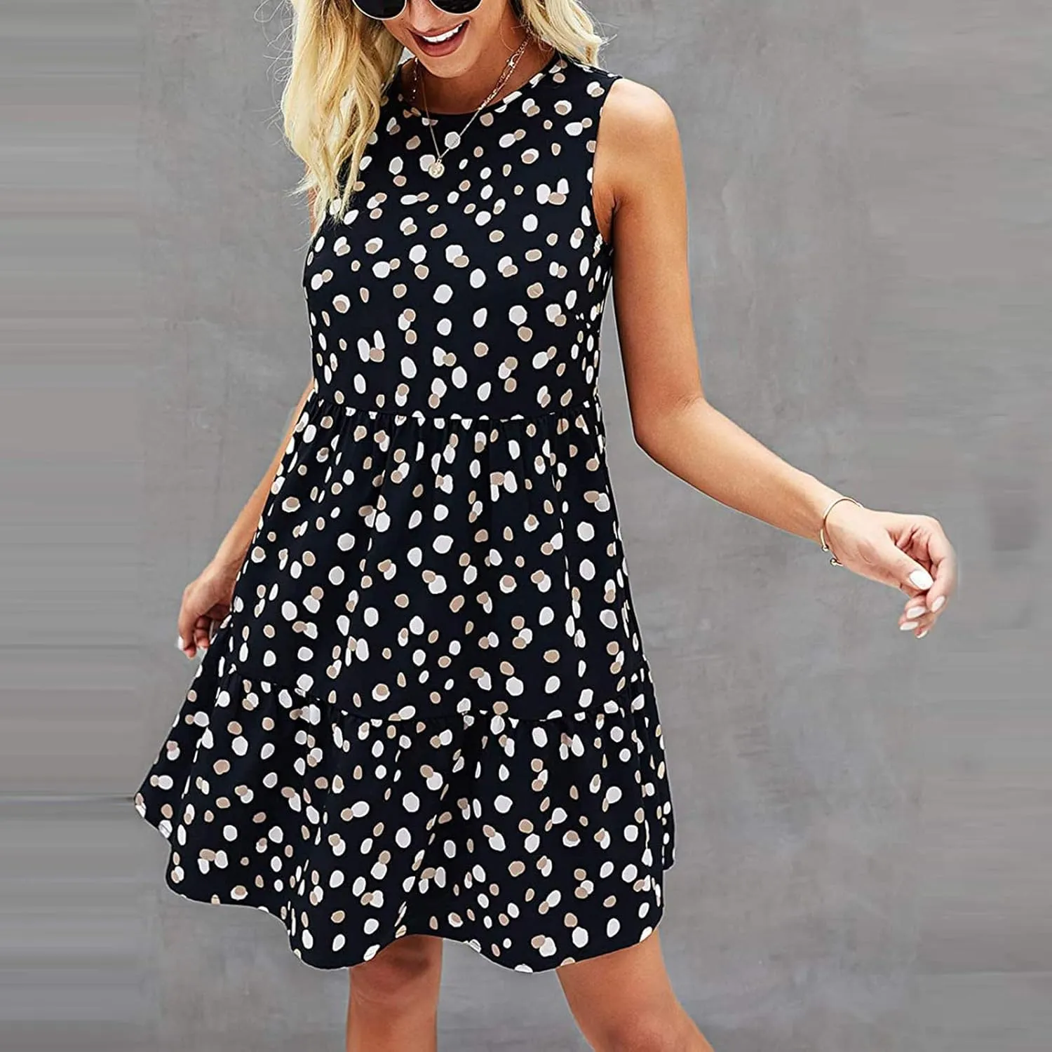 Womens Sundresses Tank Top Dress Summer Western Dress Short Dress Sleeveless Polka Dot Swing A Line with Pockets