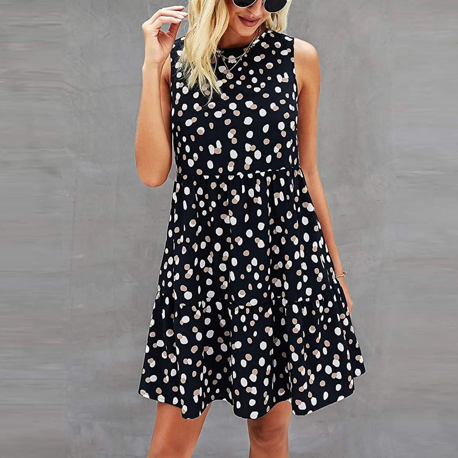 Womens Sundresses Tank Top Dress Summer Western Dress Short Dress Sleeveless Polka Dot Swing A Line with Pockets