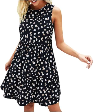 Womens Sundresses Tank Top Dress Summer Western Dress Short Dress Sleeveless Polka Dot Swing A Line with Pockets