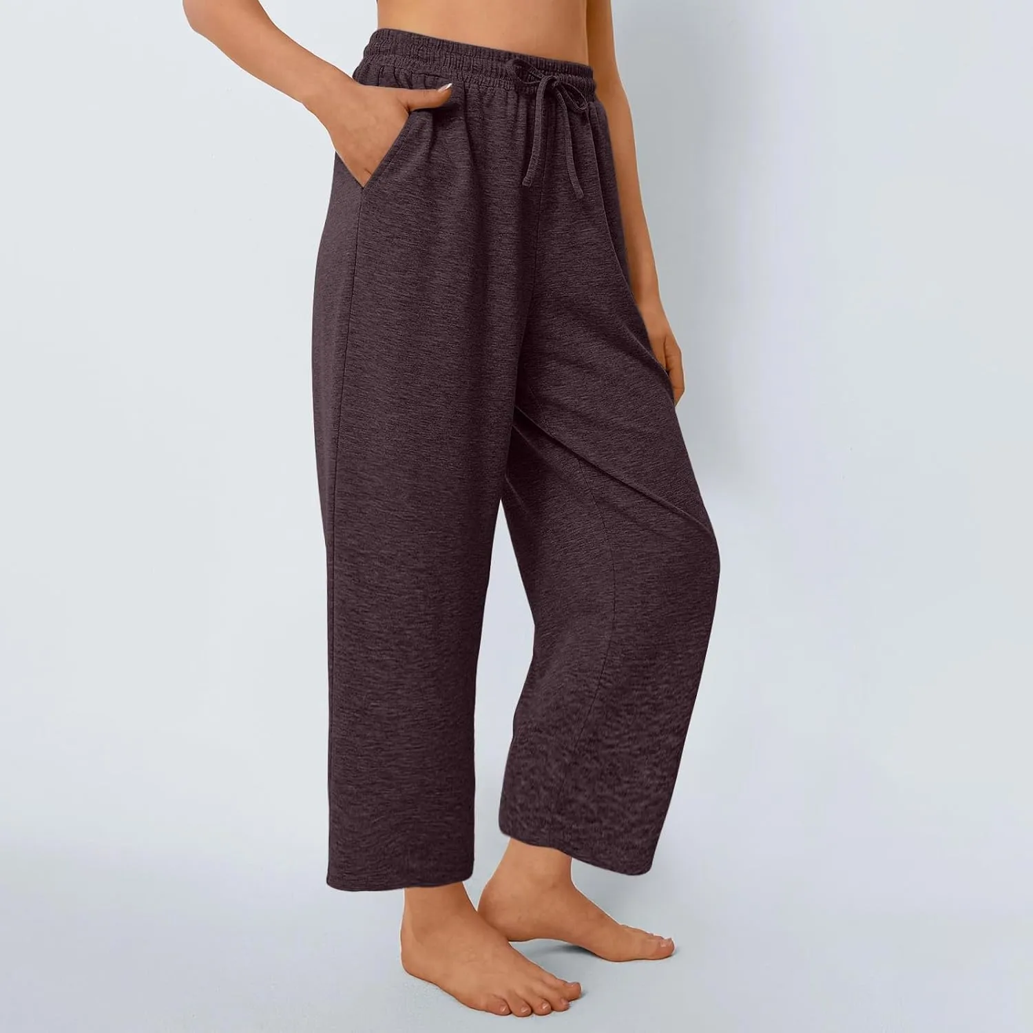 Womens Sweatpants Drawstring Stretch High Rise Straight Leg Pockets Solid Color Trousers Casual Comfy Workout Pant