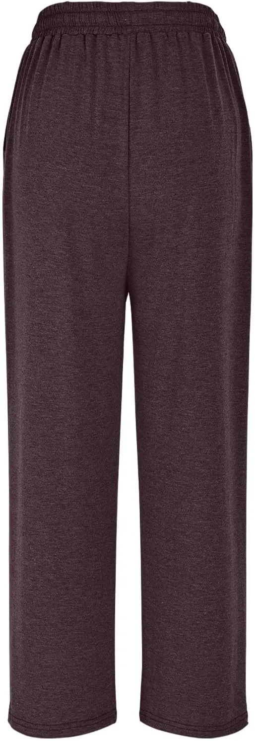Womens Sweatpants Drawstring Stretch High Rise Straight Leg Pockets Solid Color Trousers Casual Comfy Workout Pant