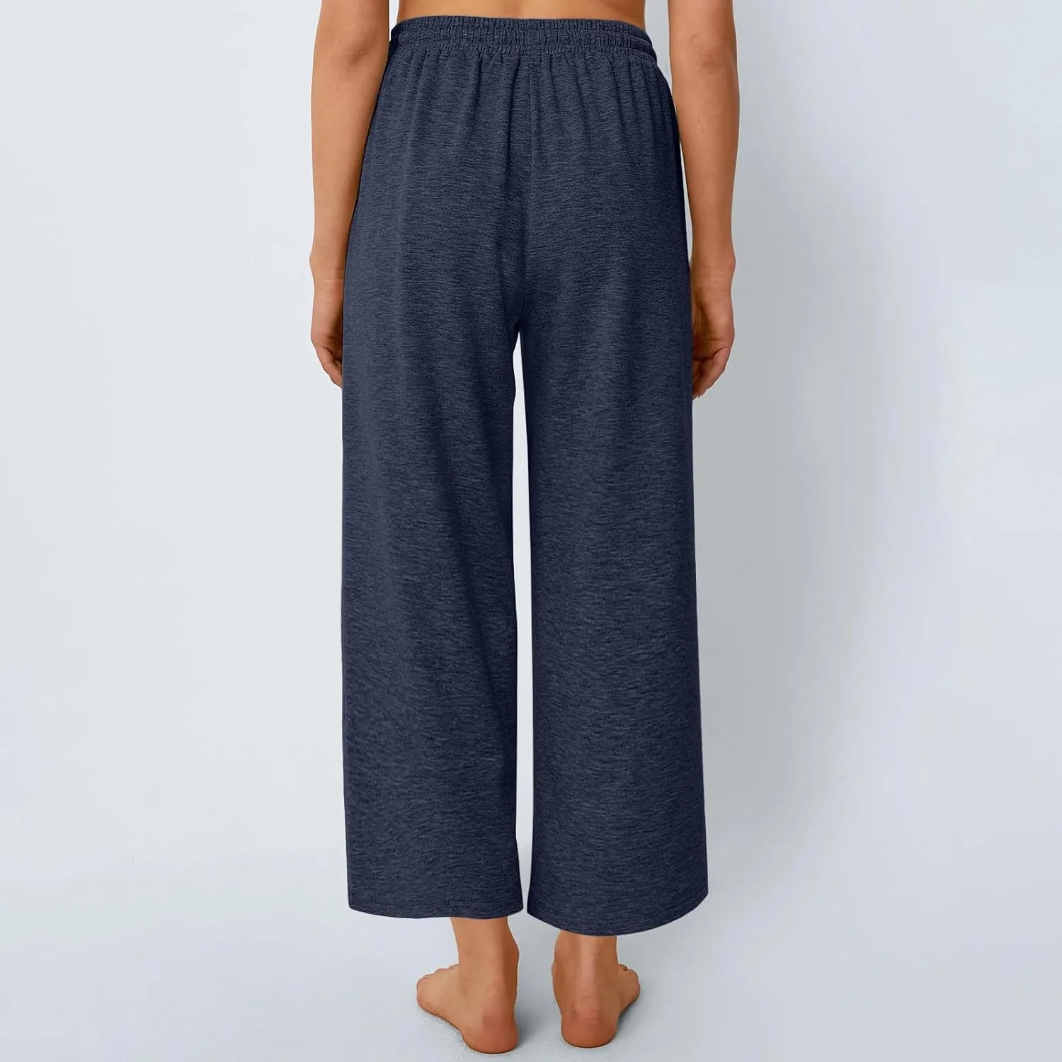 Womens Sweatpants Drawstring Stretch High Rise Straight Leg Pockets Solid Color Trousers Casual Comfy Workout Pant