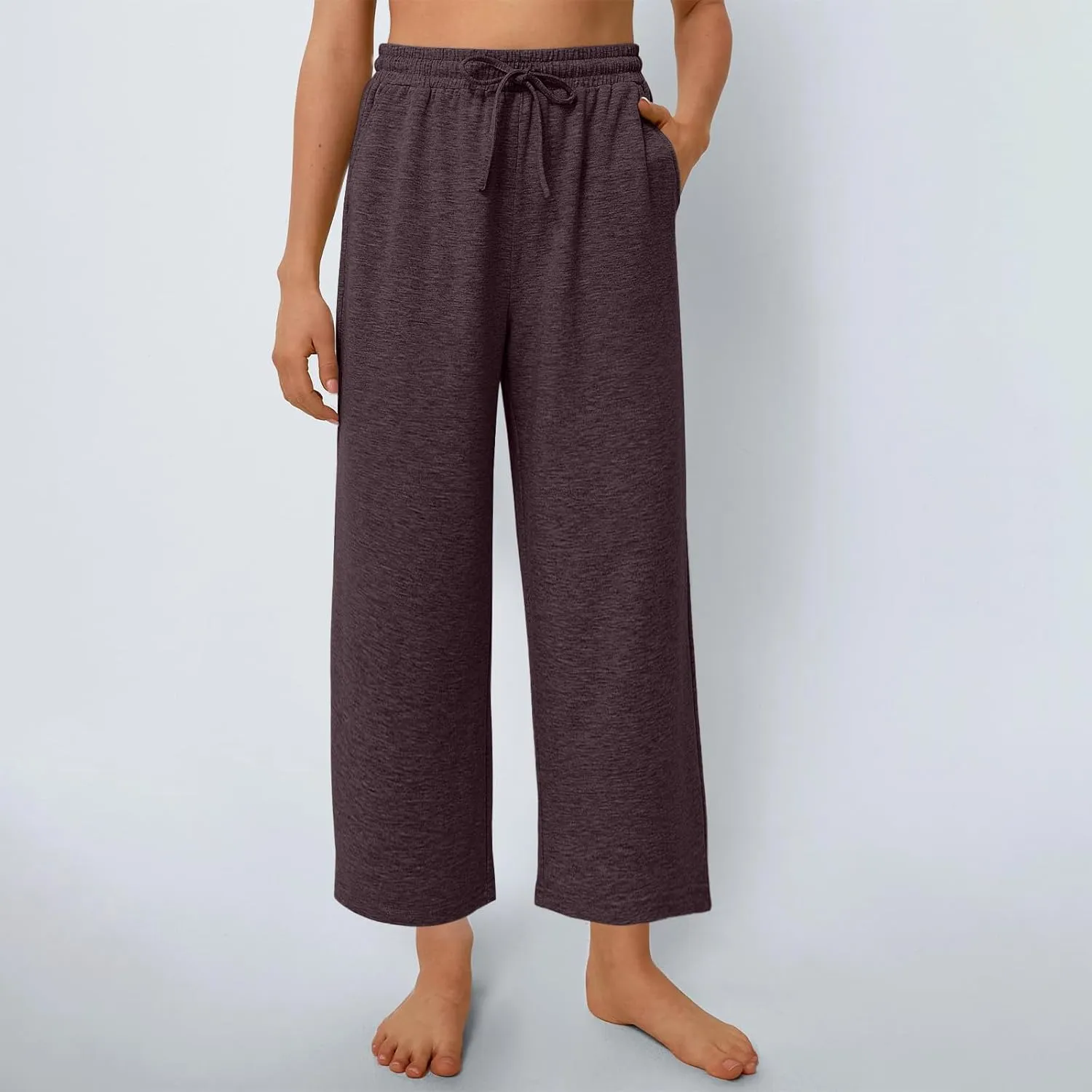 Womens Sweatpants Drawstring Stretch High Rise Straight Leg Pockets Solid Color Trousers Casual Comfy Workout Pant