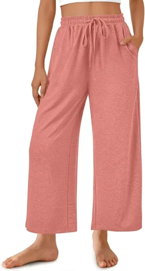 Womens Sweatpants Drawstring Stretch High Rise Straight Leg Pockets Solid Color Trousers Casual Comfy Workout Pant