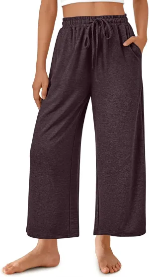 Womens Sweatpants Drawstring Stretch High Rise Straight Leg Pockets Solid Color Trousers Casual Comfy Workout Pant