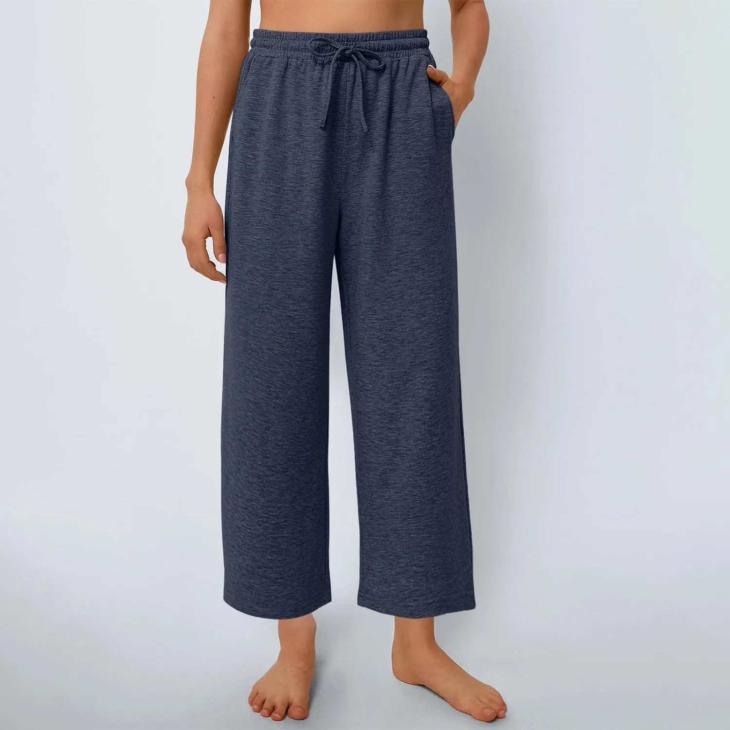 Womens Sweatpants Drawstring Stretch High Rise Straight Leg Pockets Solid Color Trousers Casual Comfy Workout Pant