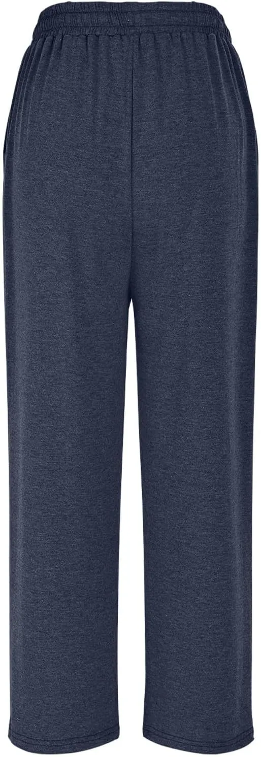 Womens Sweatpants Drawstring Stretch High Rise Straight Leg Pockets Solid Color Trousers Casual Comfy Workout Pant
