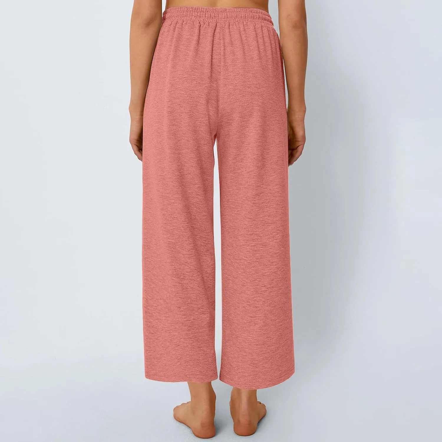 Womens Sweatpants Drawstring Stretch High Rise Straight Leg Pockets Solid Color Trousers Casual Comfy Workout Pant
