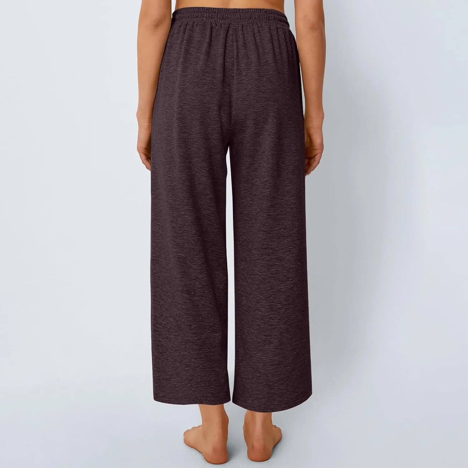 Womens Sweatpants Drawstring Stretch High Rise Straight Leg Pockets Solid Color Trousers Casual Comfy Workout Pant
