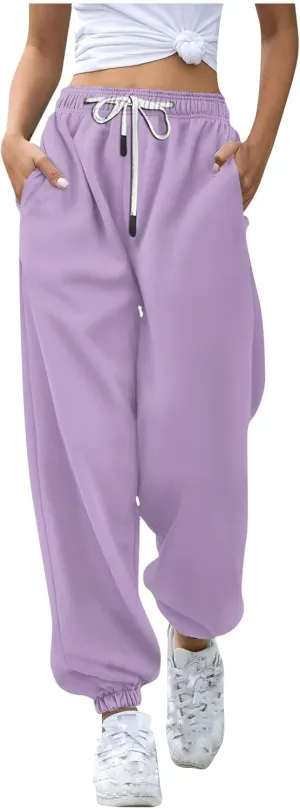 Womens Sweatpants with Pockets with Pockets Elastic High Waisted Loose Pants Drawstring Soft Straight Leg Pants