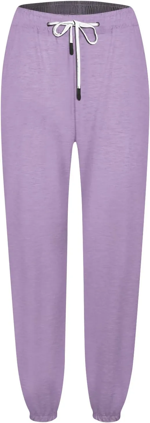 Womens Sweatpants with Pockets with Pockets Elastic High Waisted Loose Pants Drawstring Soft Straight Leg Pants