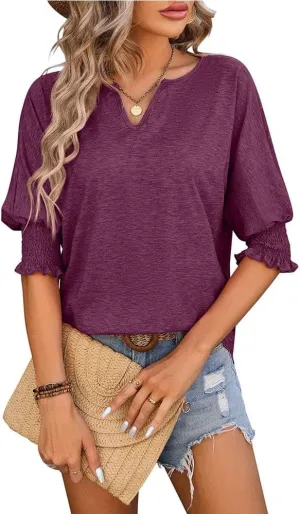 Womens T Shirts Short Sleeve V Neck Loose Casual Summer Tops Solid Color Basic T Shirt Top Fashion T Shirts for