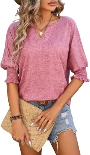 Womens T Shirts Short Sleeve V Neck Loose Casual Summer Tops Solid Color Basic T Shirt Top Fashion T Shirts for