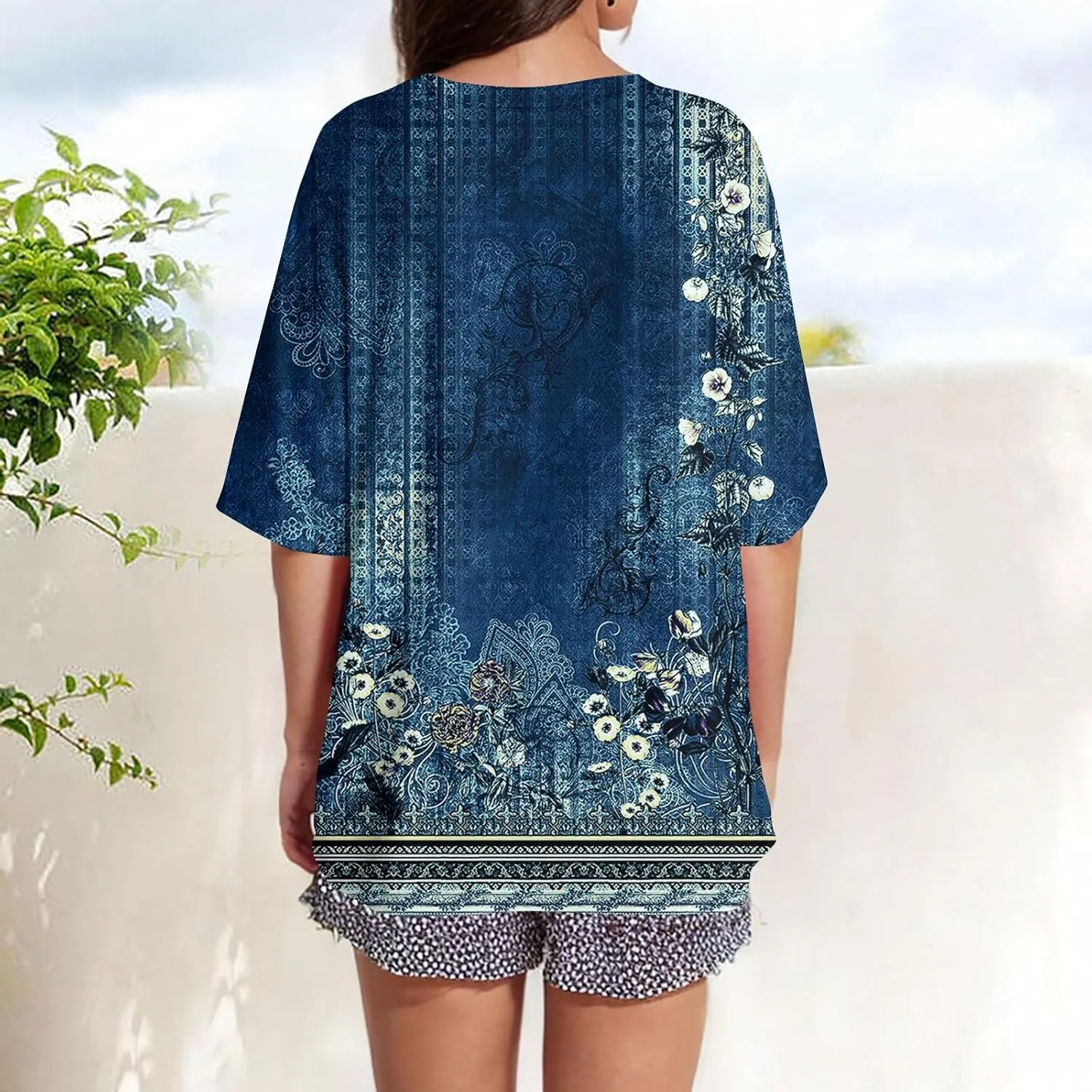 Women's T Shirts Womens Short Sleeve Floral Printed Shirt Fashion Summer Crew Neck Loose Fit Pullover