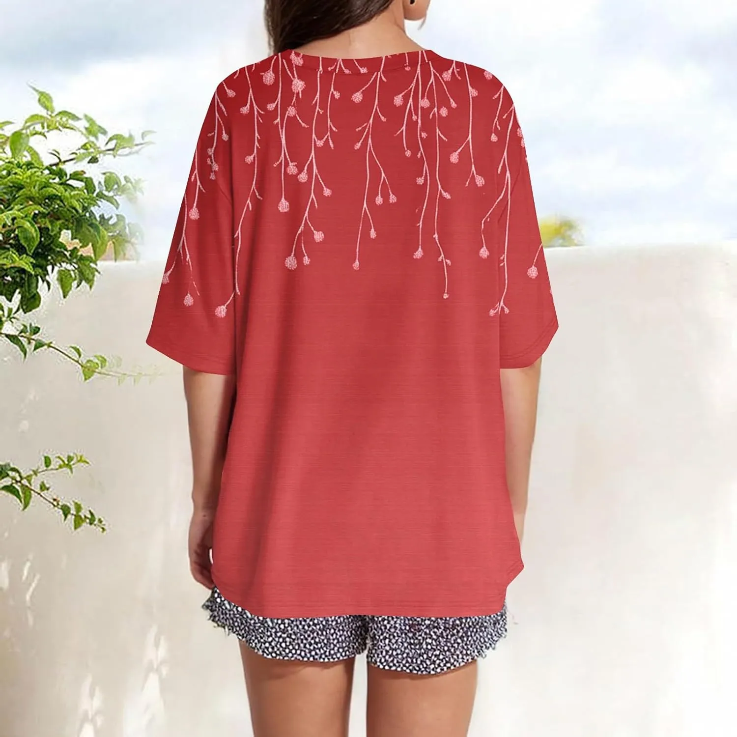Women's T Shirts Womens Short Sleeve Floral Printed Shirt Fashion Summer Crew Neck Loose Fit Pullover