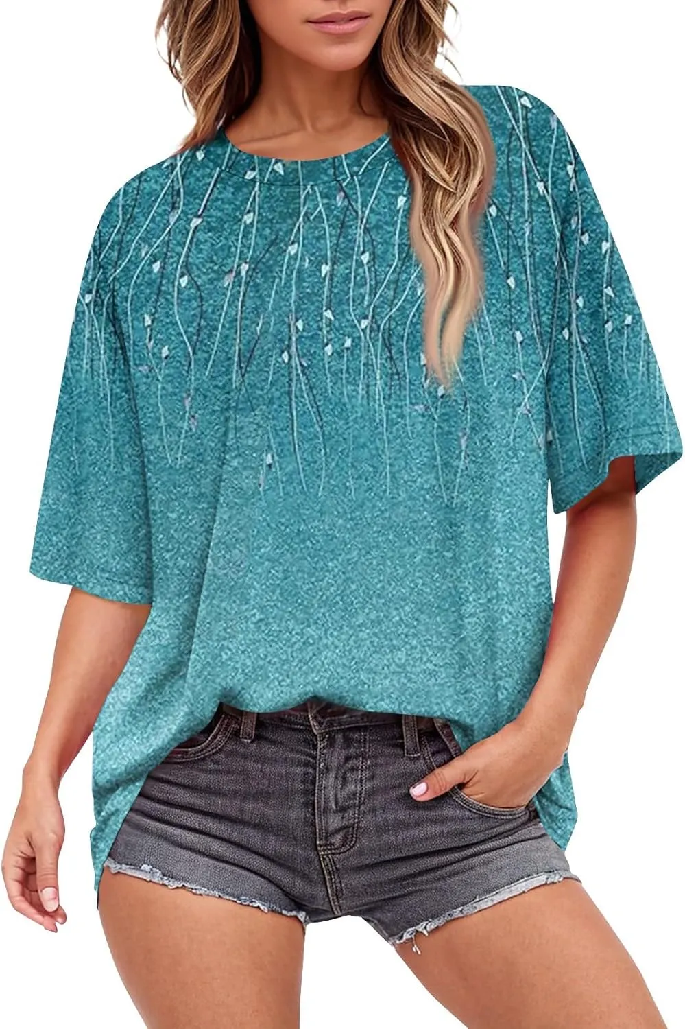 Women's T Shirts Womens Short Sleeve Floral Printed Shirt Fashion Summer Crew Neck Loose Fit Pullover