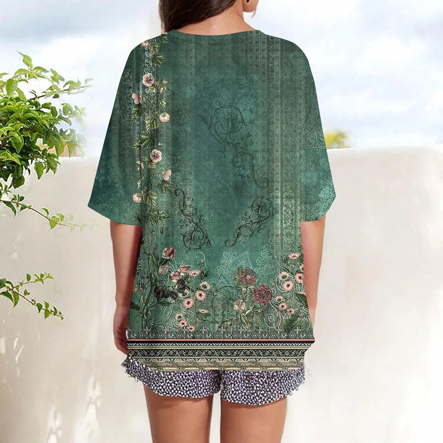 Women's T Shirts Womens Short Sleeve Floral Printed Shirt Fashion Summer Crew Neck Loose Fit Pullover