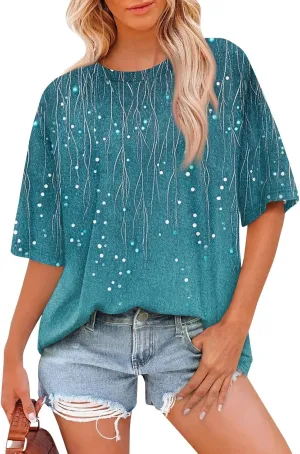 Women's T Shirts Womens Short Sleeve Floral Printed Shirt Fashion Summer Crew Neck Loose Fit Pullover
