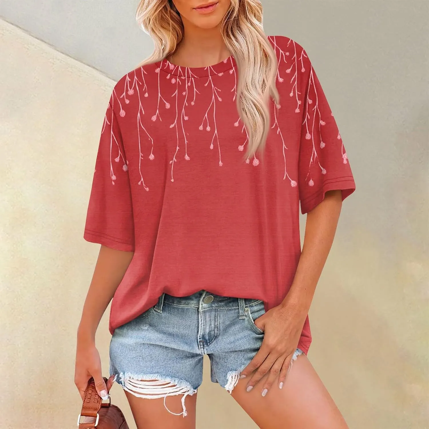 Women's T Shirts Womens Short Sleeve Floral Printed Shirt Fashion Summer Crew Neck Loose Fit Pullover