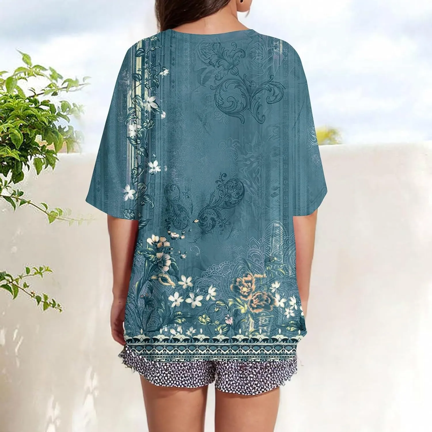 Women's T Shirts Womens Short Sleeve Floral Printed Shirt Fashion Summer Crew Neck Loose Fit Pullover
