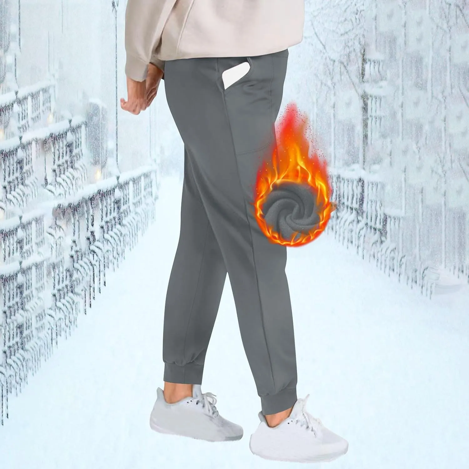 Womens Thick Jogger Pants Fleece Lined Warm Sweatpants Winter High Waisted Thermal Hiking Pants Sport Lounge Pants