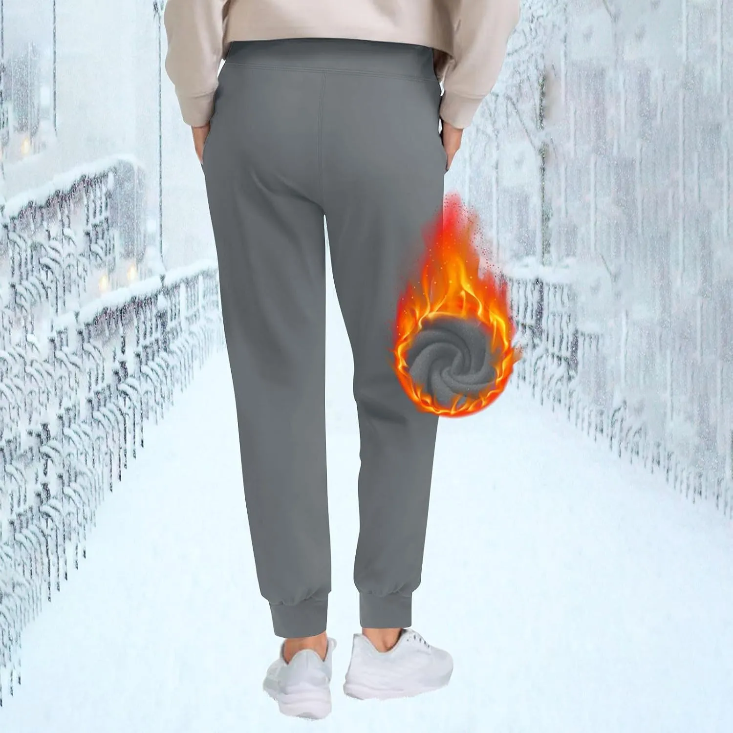 Womens Thick Jogger Pants Fleece Lined Warm Sweatpants Winter High Waisted Thermal Hiking Pants Sport Lounge Pants