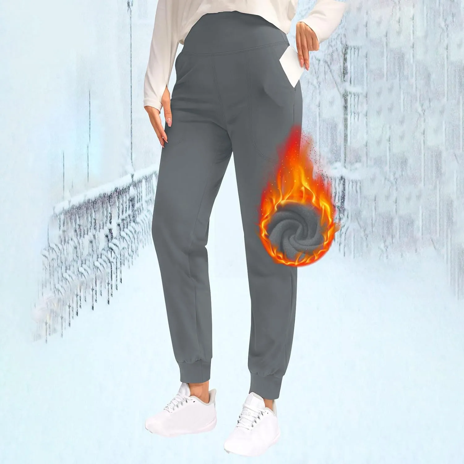 Womens Thick Jogger Pants Fleece Lined Warm Sweatpants Winter High Waisted Thermal Hiking Pants Sport Lounge Pants