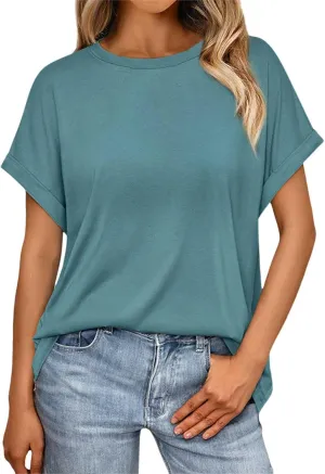 Womens Tops Oversized Loose Fit Short Sleeve Crewneck T Shirts Summer Casual 2025 Trendy Tees
