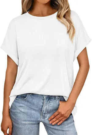 Womens Tops Oversized Loose Fit Short Sleeve Crewneck T Shirts Summer Casual 2025 Trendy Tees