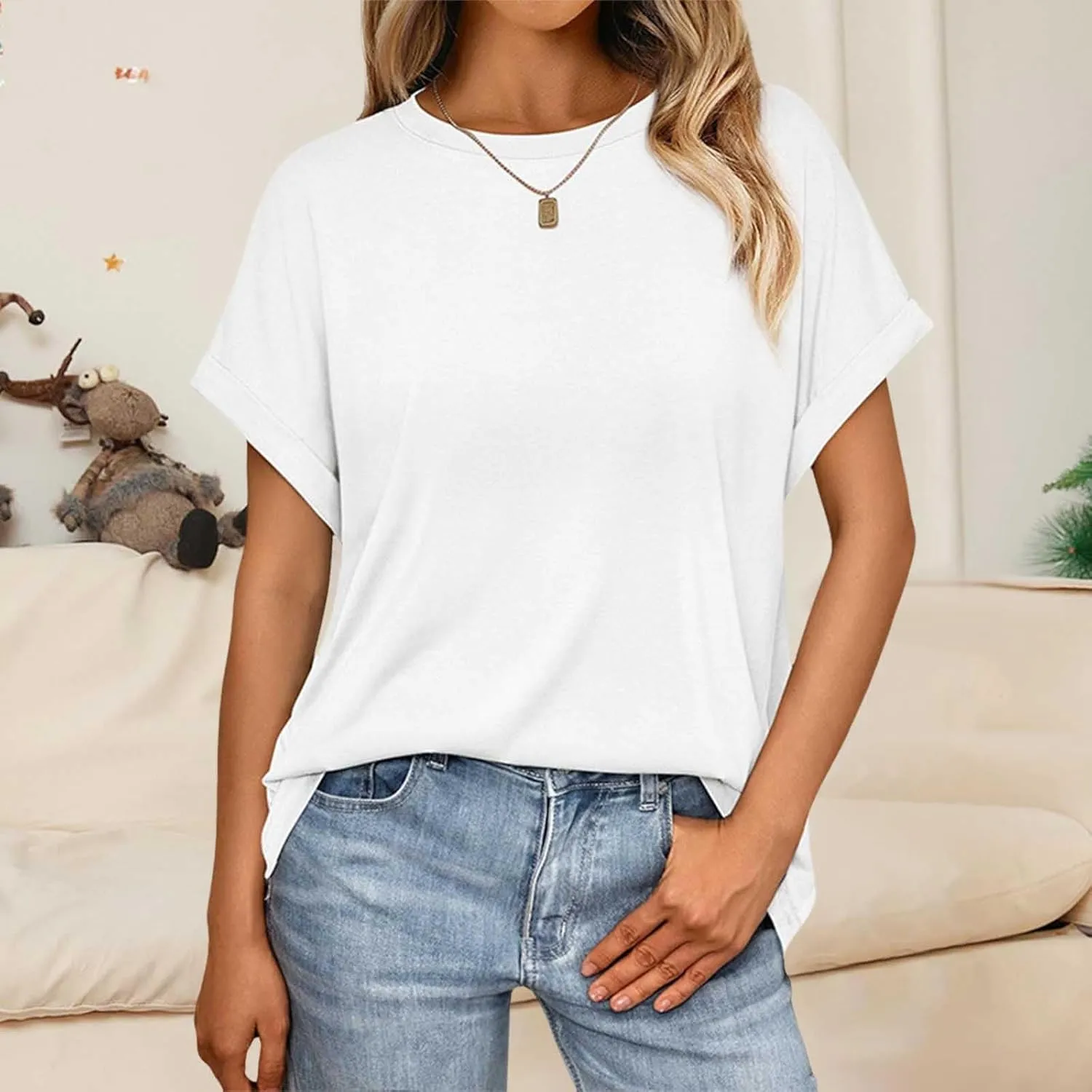 Womens Tops Oversized Loose Fit Short Sleeve Crewneck T Shirts Summer Casual 2025 Trendy Tees