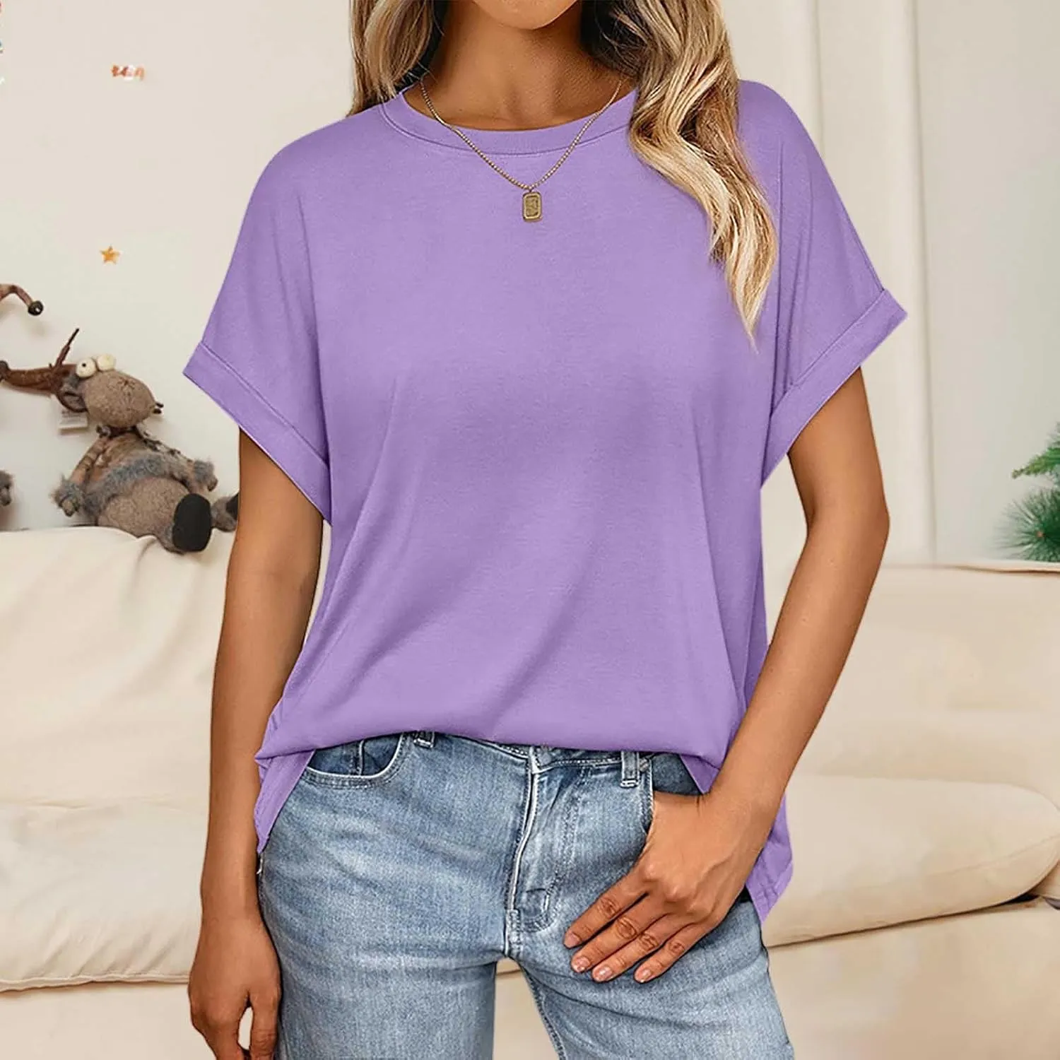 Womens Tops Oversized Loose Fit Short Sleeve Crewneck T Shirts Summer Casual 2025 Trendy Tees