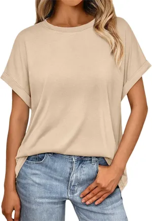 Womens Tops Oversized Loose Fit Short Sleeve Crewneck T Shirts Summer Casual 2025 Trendy Tees